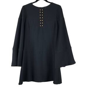 Nanette Lepore Black Live Wire Open Sleeve Hook & Eye Button Accent Mini Dress